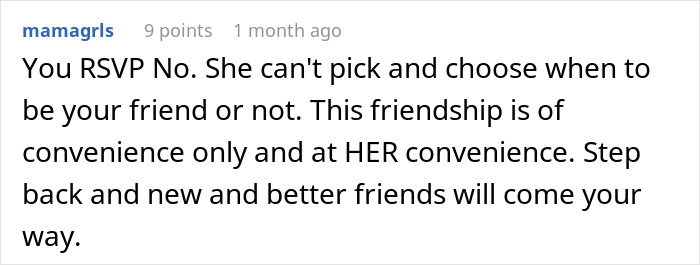 Comment discussing friendship convenience. Comment discussing friendship convenience.