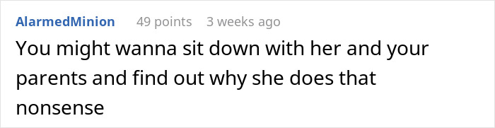 Comment advising to discuss controlling sibling's behavior after she snapped at family dinner. Comment advising to discuss controlling sibling's behavior after she snapped at family dinner.