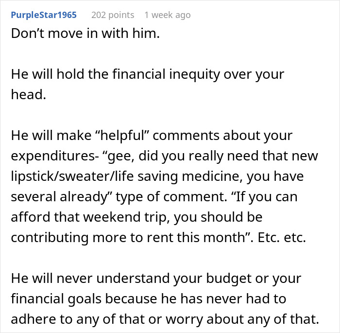 “Text warning about financial inequality in relationships, advice on budgeting with partner.” “Text warning about financial inequality in relationships, advice on budgeting with partner.”