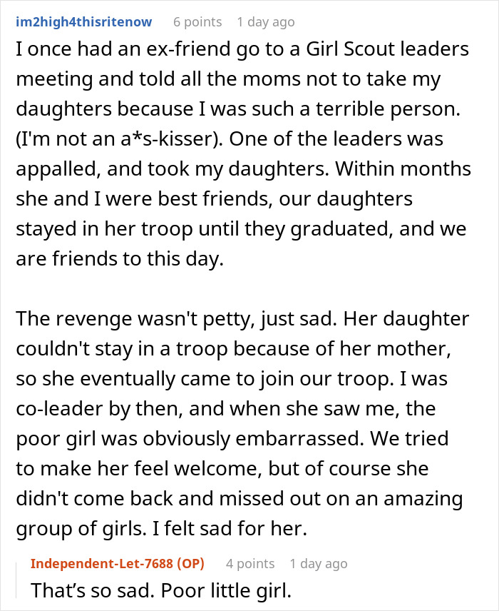 Text conversation about a mom influencing classmates against other parents, resulting in exclusion from events. Text conversation about a mom influencing classmates against other parents, resulting in exclusion from events.