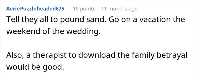 Online comment discussing relationship betrayal advice. Online comment discussing relationship betrayal advice.