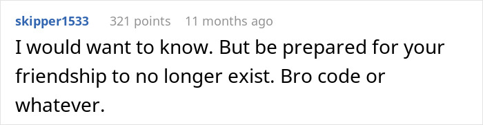 Comment discussing friendship risks after discovering an apartment used for cheating. Comment discussing friendship risks after discovering an apartment used for cheating.