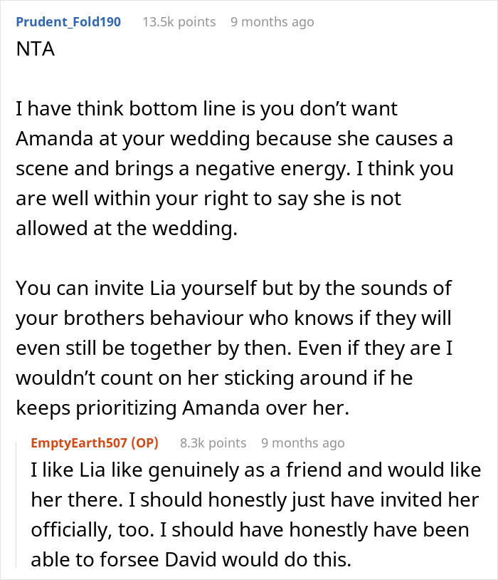 Bride frustrated as brother chooses female friend over girlfriend for wedding invite, sparking confusion. Bride frustrated as brother chooses female friend over girlfriend for wedding invite, sparking confusion.