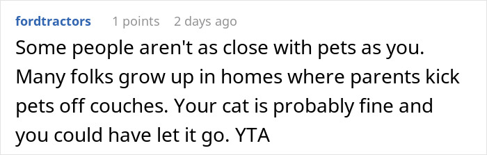 Online comment discussing reactions to friend mistreating a cat. Online comment discussing reactions to friend mistreating a cat.