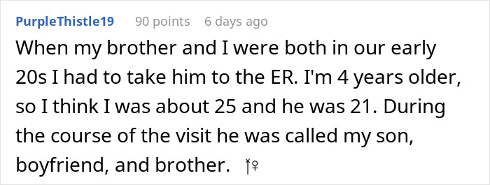 Text from online forum about age confusion during ER visit with brother. Text from online forum about age confusion during ER visit with brother.