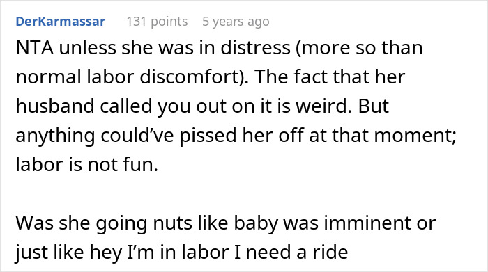 Text exchange regarding a pregnant neighbor needing a ride, discussing labor distress and husband's reaction. Text exchange regarding a pregnant neighbor needing a ride, discussing labor distress and husband's reaction.