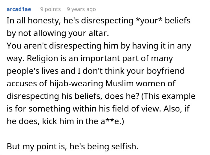 Comment discussing boyfriend accusing girlfriend of choosing religion over relationship. Comment discussing boyfriend accusing girlfriend of choosing religion over relationship.