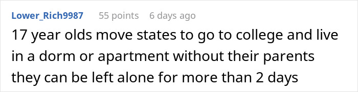 Comment on 17-year-olds living alone, highlighting independence and challenging views on leaving kids at home alone. Comment on 17-year-olds living alone, highlighting independence and challenging views on leaving kids at home alone.