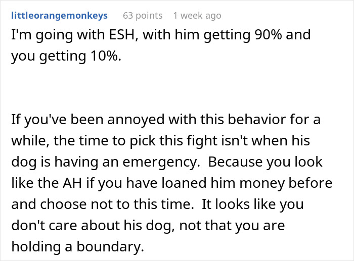 Boyfriend spends on toys; girlfriend refuses to pay dog's vet bill, creating tension. Boyfriend spends on toys; girlfriend refuses to pay dog's vet bill, creating tension.