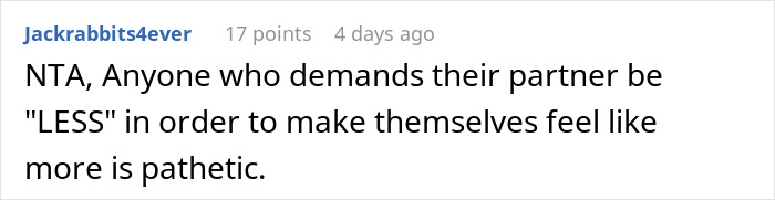 Reddit comment supporting refusal to give up a promotion for a husband, emphasizing self-worth. Reddit comment supporting refusal to give up a promotion for a husband, emphasizing self-worth.