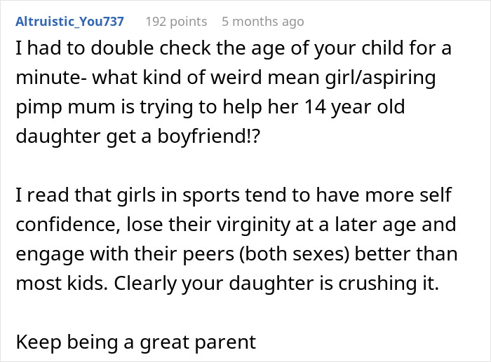 Comment criticizing body-shaming of 14-year-old and the pressure to seek boy attention. Comment criticizing body-shaming of 14-year-old and the pressure to seek boy attention.