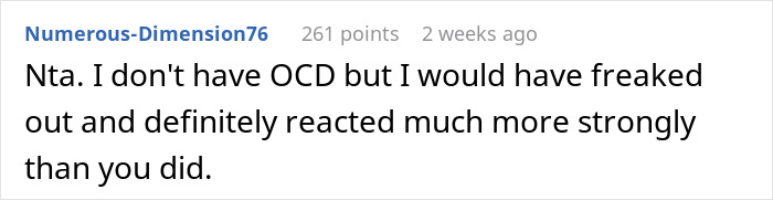 Reddit comment about a grown man acting like a child, discussing a strong reaction to OCD-related insensitivity. Reddit comment about a grown man acting like a child, discussing a strong reaction to OCD-related insensitivity.
