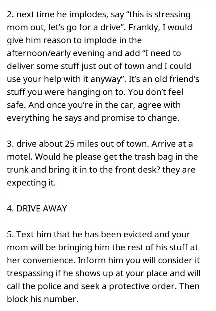 Text detailing steps for dealing with controlling stepdad, including driving away and seeking protection. Text detailing steps for dealing with controlling stepdad, including driving away and seeking protection.