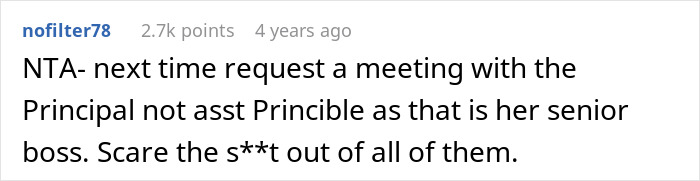 Reddit comment addressing a teacher's refusal to pronounce a daughter's name correctly. Reddit comment addressing a teacher's refusal to pronounce a daughter's name correctly.