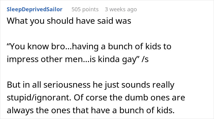 Reddit comment discussing reasons men have many kids, with humorous and critical remarks. Reddit comment discussing reasons men have many kids, with humorous and critical remarks.