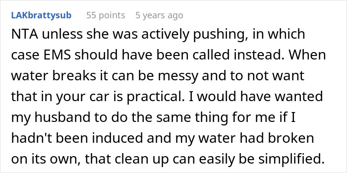 Comment discussing practicality of waterproofing a car for a pregnant neighbor. Comment discussing practicality of waterproofing a car for a pregnant neighbor.