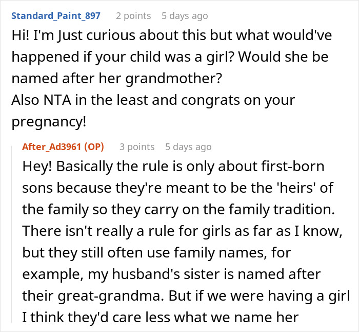 Text exchange about a baby name tradition, focusing on family naming rules and their significance. Text exchange about a baby name tradition, focusing on family naming rules and their significance.