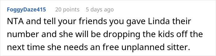 Text comment about a woman needing a babysitter after dropping off her kids unexpectedly. Text comment about a woman needing a babysitter after dropping off her kids unexpectedly.