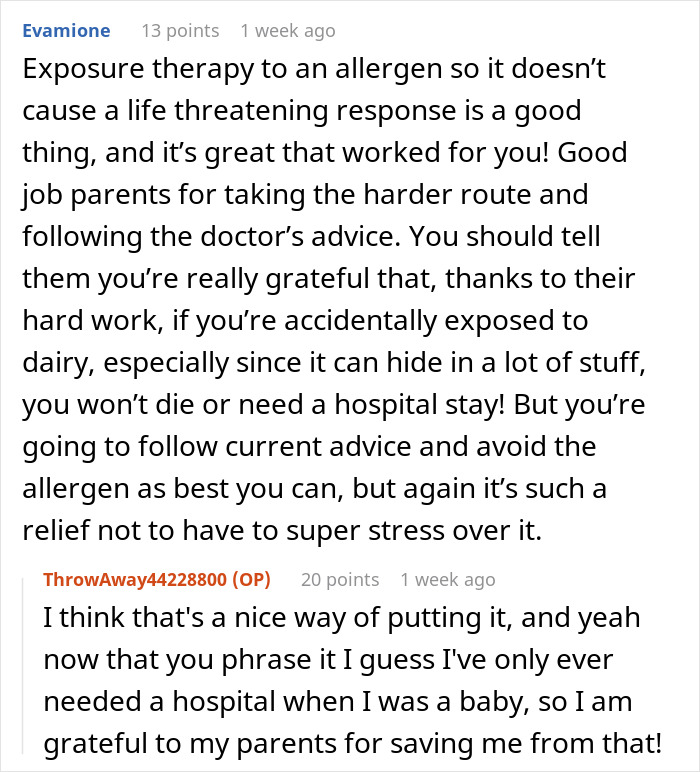 Reddit comments discussing allergies and embarrassment, mentioning parents and exposure therapy benefits. Reddit comments discussing allergies and embarrassment, mentioning parents and exposure therapy benefits.