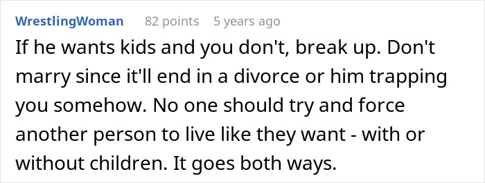 Text discussing advice about differing desires for children in a relationship. Text discussing advice about differing desires for children in a relationship.