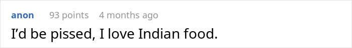Comment expressing love for Indian food after surgery recovery. Comment expressing love for Indian food after surgery recovery.