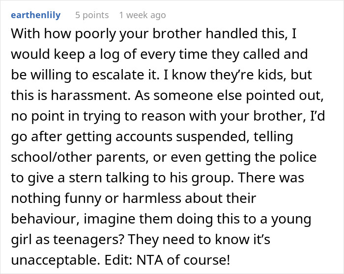 Comment on disciplining a son for harassment, suggesting suspension or police involvement. Comment on disciplining a son for harassment, suggesting suspension or police involvement.