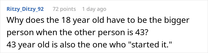 Comment discussing a step-mom teaching a lesson and a teen responding critically. Comment discussing a step-mom teaching a lesson and a teen responding critically.