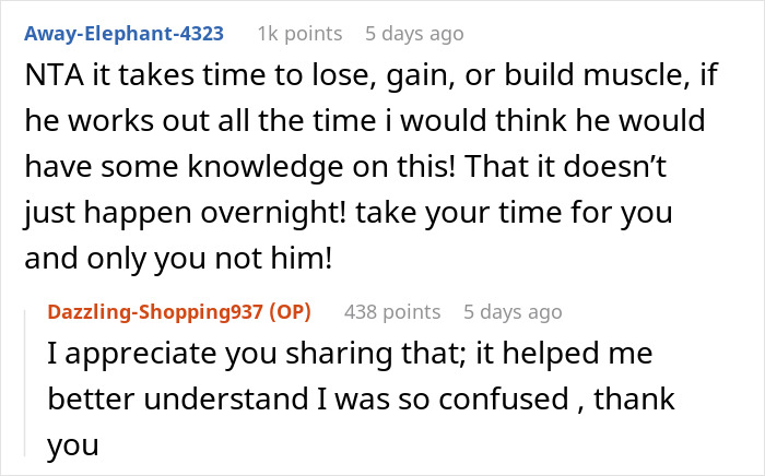 Reddit comments discussing post-birth fitness and self-care advice for a new mother. Reddit comments discussing post-birth fitness and self-care advice for a new mother.