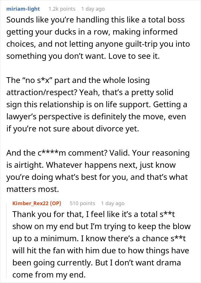 Reddit discussion on sterilizing against partner's wishes, featuring supportive and candid comments. Reddit discussion on sterilizing against partner's wishes, featuring supportive and candid comments.