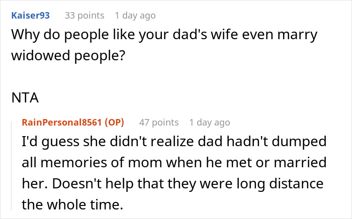 Comments discussing why a man remarried while keeping photos of his late wife. Comments discussing why a man remarried while keeping photos of his late wife.