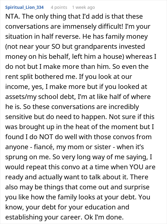 Reddit comment discussing a guy with money from family investments and trust fund, highlighting relationship dynamics. Reddit comment discussing a guy with money from family investments and trust fund, highlighting relationship dynamics.