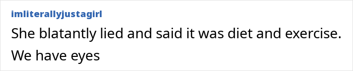 Comment criticizing plus-size influencer over weight-loss surgery secrecy. Comment criticizing plus-size influencer over weight-loss surgery secrecy.
