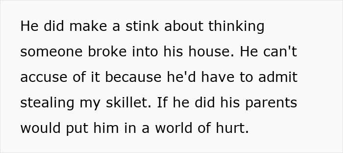 Text about a cousin unable to admit to stealing a skillet to avoid parental consequences. Text about a cousin unable to admit to stealing a skillet to avoid parental consequences.