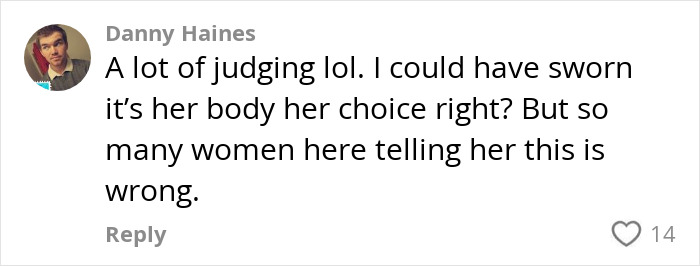 A comment by Danny Haines on a wedding photoshoot post with debates on personal choices and judgments. A comment by Danny Haines on a wedding photoshoot post with debates on personal choices and judgments.