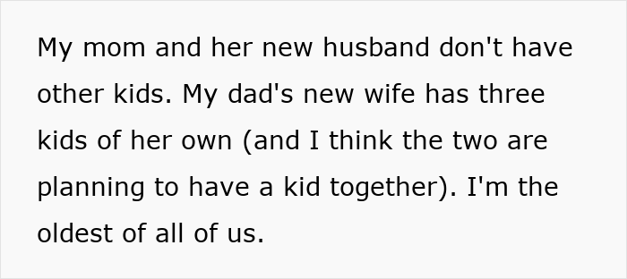 Text discussing family dynamics, with a woman expected to care for stepsiblings. Text discussing family dynamics, with a woman expected to care for stepsiblings.