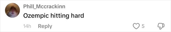 Comment on social media saying "Ozempic hitting hard" related to weight loss. Comment on social media saying "Ozempic hitting hard" related to weight loss.