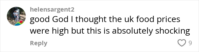 Comment expressing shock at high US grocery prices. Comment expressing shock at high US grocery prices.
