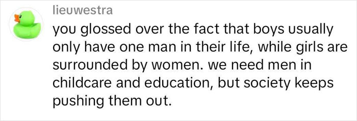 Comment highlighting double standards, noting boys are neglected and girls controlled in society. Comment highlighting double standards, noting boys are neglected and girls controlled in society.