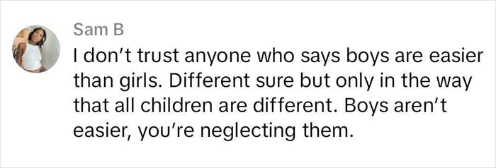 Comment addressing the neglect of boys and the control of girls, highlighting double standards in society. Comment addressing the neglect of boys and the control of girls, highlighting double standards in society.