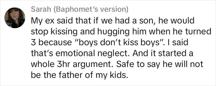 Text message highlighting double standards in parenting boys and girls, discussing emotional neglect. Text message highlighting double standards in parenting boys and girls, discussing emotional neglect.