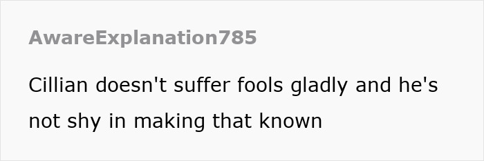 Text from Reddit user about Cillian Murphy's expressive demeanor. Text from Reddit user about Cillian Murphy's expressive demeanor.