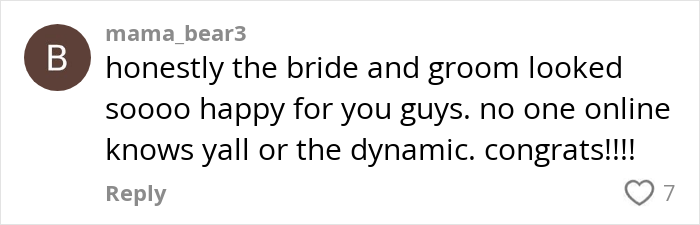 Comment discussing a proposal at someone else's wedding, expressing congratulations and happiness. Comment discussing a proposal at someone else's wedding, expressing congratulations and happiness.