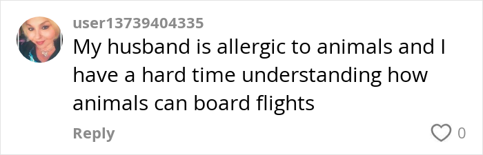 Comment on pet allergies and animals boarding flights. Comment on pet allergies and animals boarding flights.