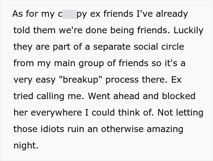 Man blocks ex-friends after opposing new relationship, deciding on a clean break to avoid negativity. Man blocks ex-friends after opposing new relationship, deciding on a clean break to avoid negativity.