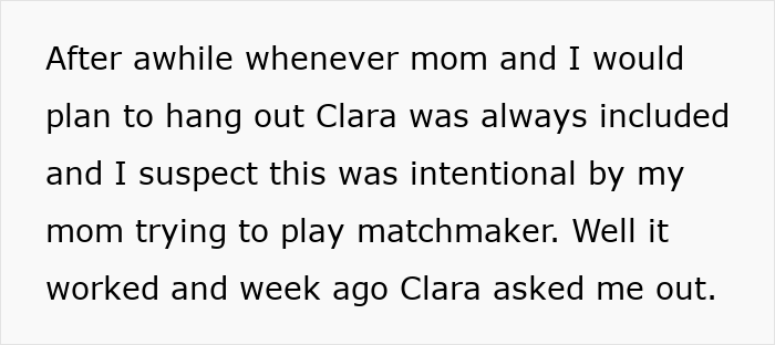 Text about man's new relationship initiated by matchmaking mom. Text about man's new relationship initiated by matchmaking mom.