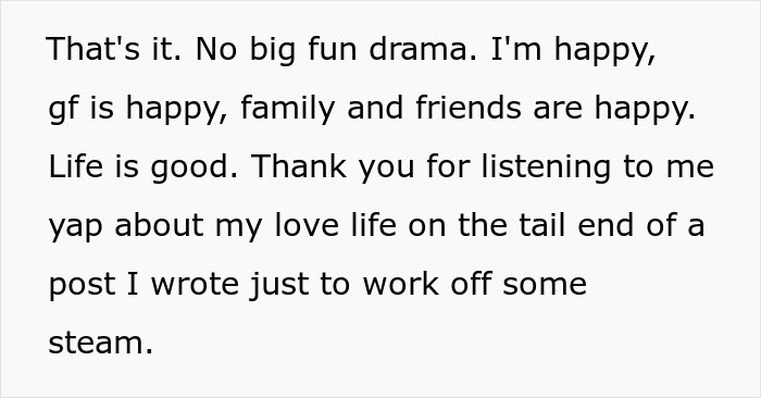 Text screenshot discussing happiness and relationships without drama. Text screenshot discussing happiness and relationships without drama.