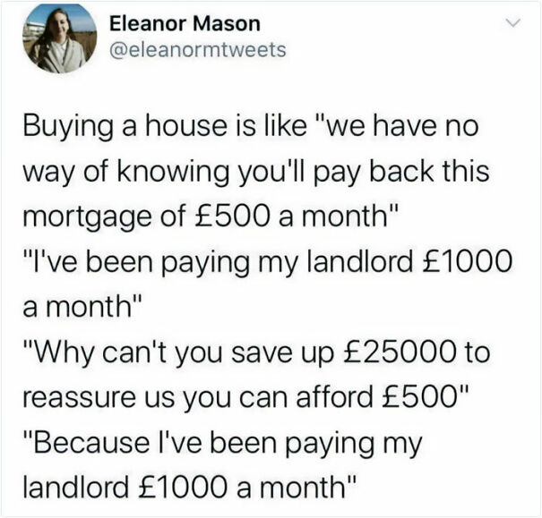 Tweet highlights Scottish humor about housing affordability and mortgages.