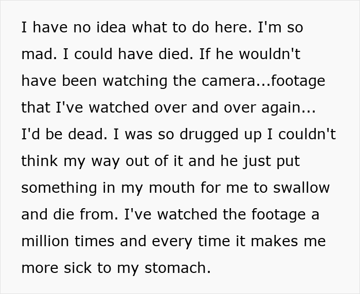 Text screenshot describing a husband's prank that almost cost his wife's life. Text screenshot describing a husband's prank that almost cost his wife's life.
