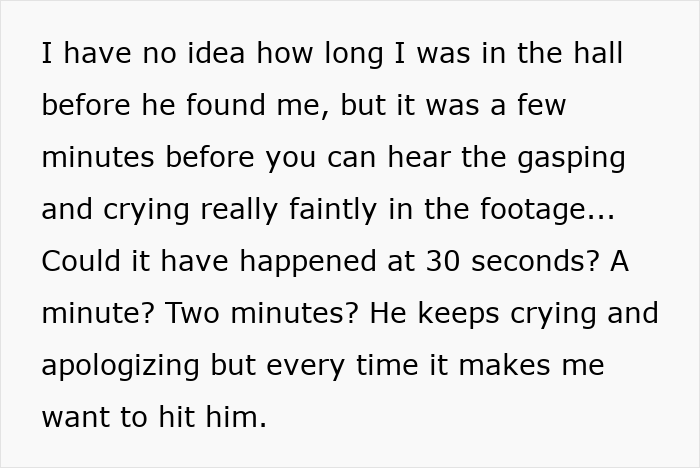 Text excerpt describing aftermath of a husband's prank that almost cost his wife's life. Text excerpt describing aftermath of a husband's prank that almost cost his wife's life.