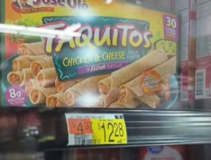 Frozen taquitos with a price tag of $12.28 highlight grocery prices in America. Frozen taquitos with a price tag of $12.28 highlight grocery prices in America.